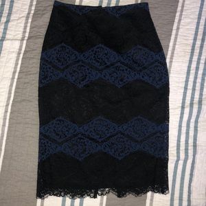 Express | Black And Blue Lace Skirt